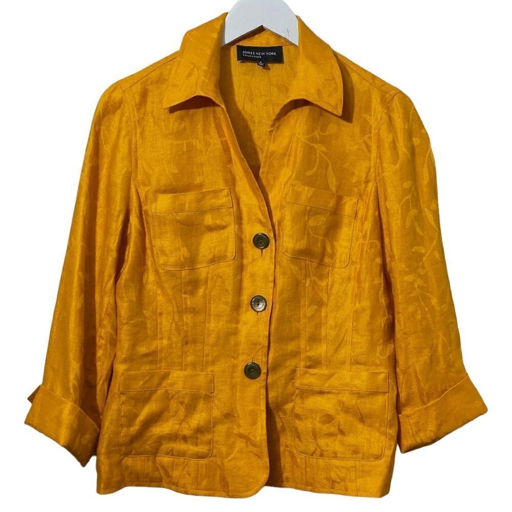 Jones New York Linen Jacket Size 6 Womens Jacket Orange Gold